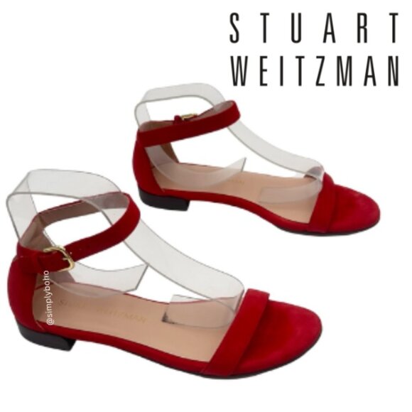 STUART WEITZMAN women's RED LEATHER FLAT STRAPPY SANDALS - SIZE 6 - Picture 1 of 12